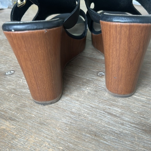 American Eagle Open Toe Faux Wood Wedge Buckle Platform Sandals Black Size 9.5 - Picture 10 of 16